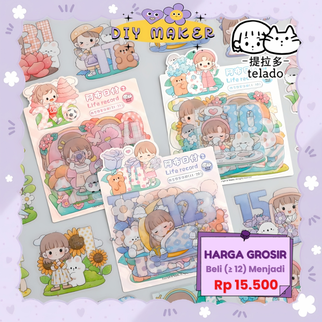 

DM Sticker Pack Stiker Dekor Jurnal Diary Motif Angka Life Record Day Stiker Mainan Tempel - TLD24