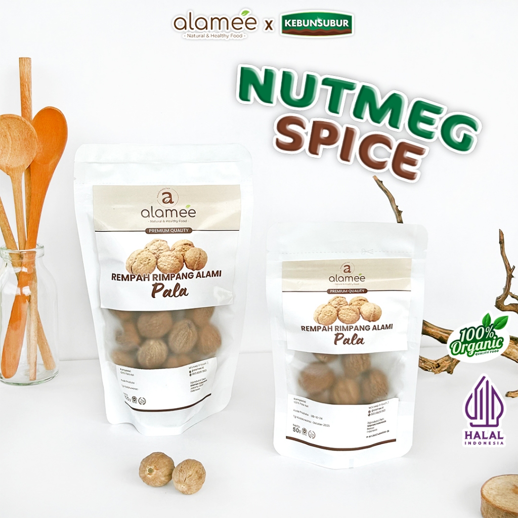 

ALAMEE Pala Biji Utuh Rempah Kering Nutmeg Whole Rimpang Organik Alami Spice Kebunsubur