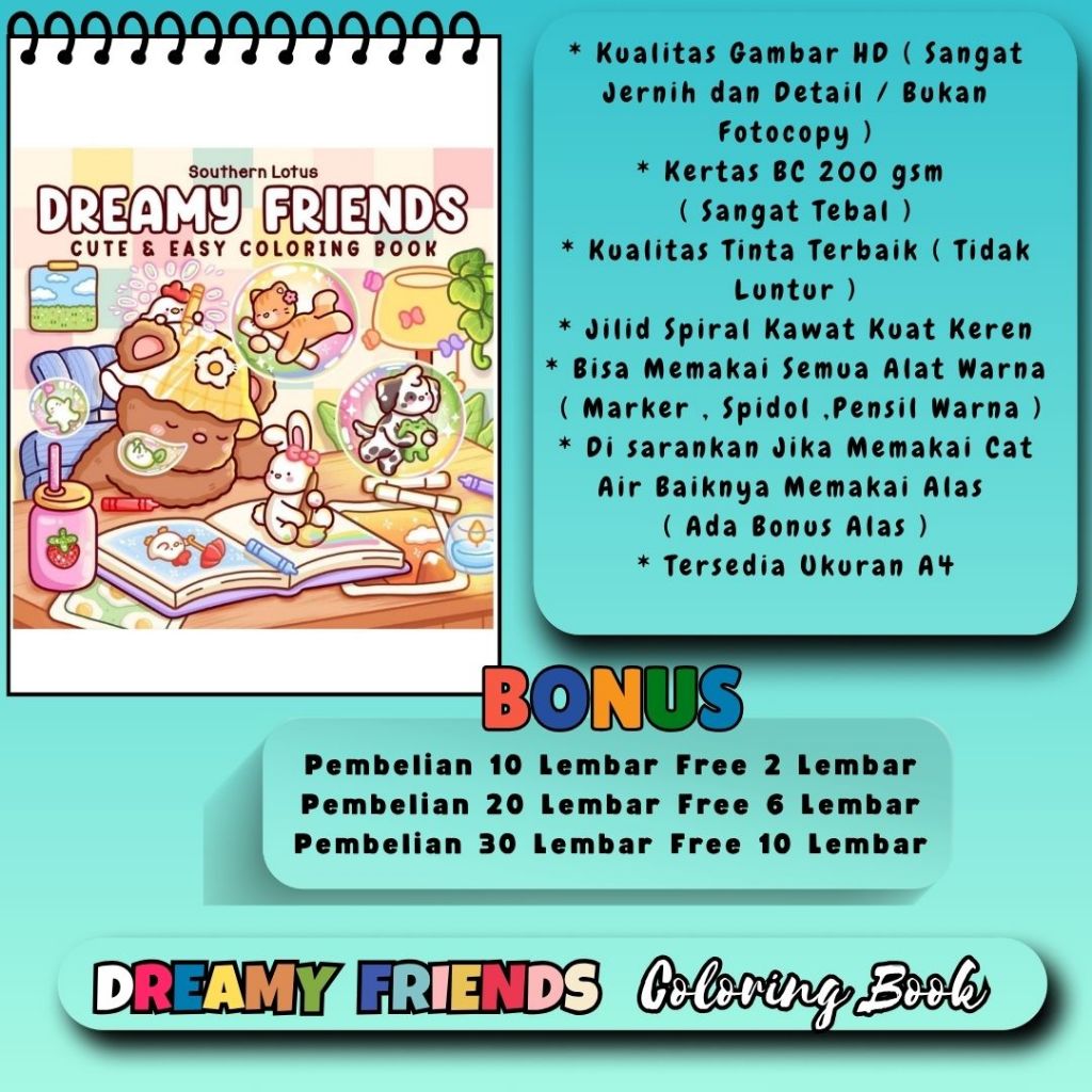 

Dreamy Friends Coloring Book A4 Cute And Easy Buku Mewarnai Kertas Tebal 200 gsm Kualitas Gambar Jernih HD