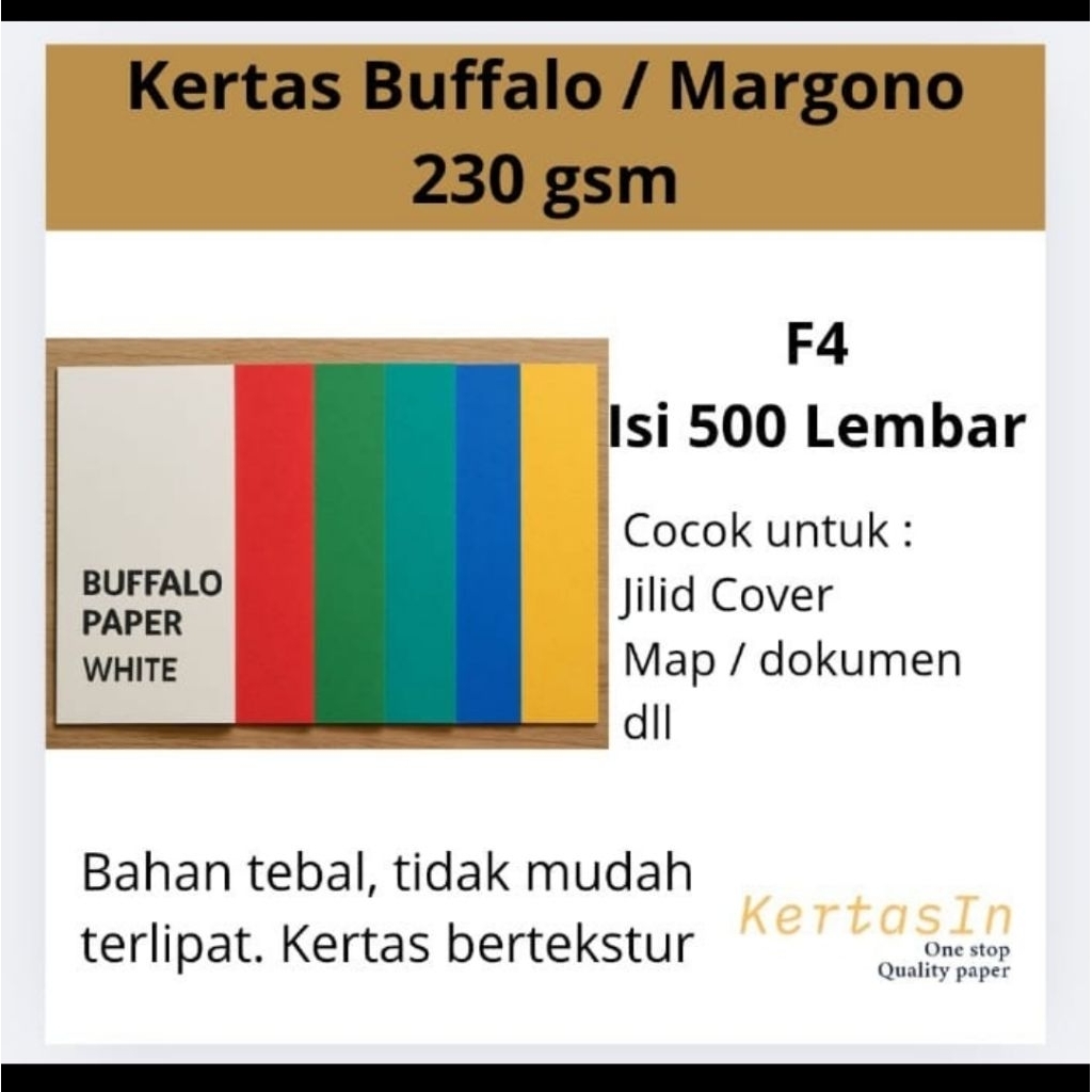 

Kertas Buffalo 230 gsm F4 Isi 500 Lembar | Tebal Tekstur Serat – Cocok Untuk Sertifikat, Map, Cover, Undangan