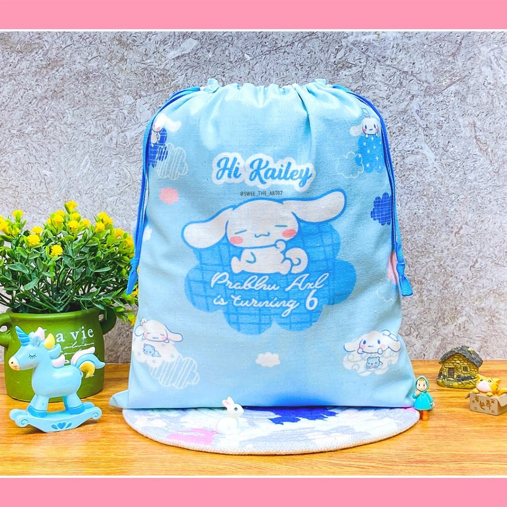 Goodie Bag Pouch Serut Belacu Tas Ulang Tahun custom, ukuran 20x25