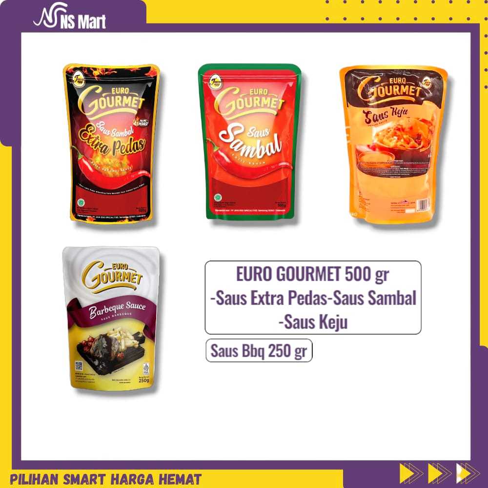 

Euro Gourmet Saus Extra Pedas / Sambal / Keju 500gr / BBQ 250gr