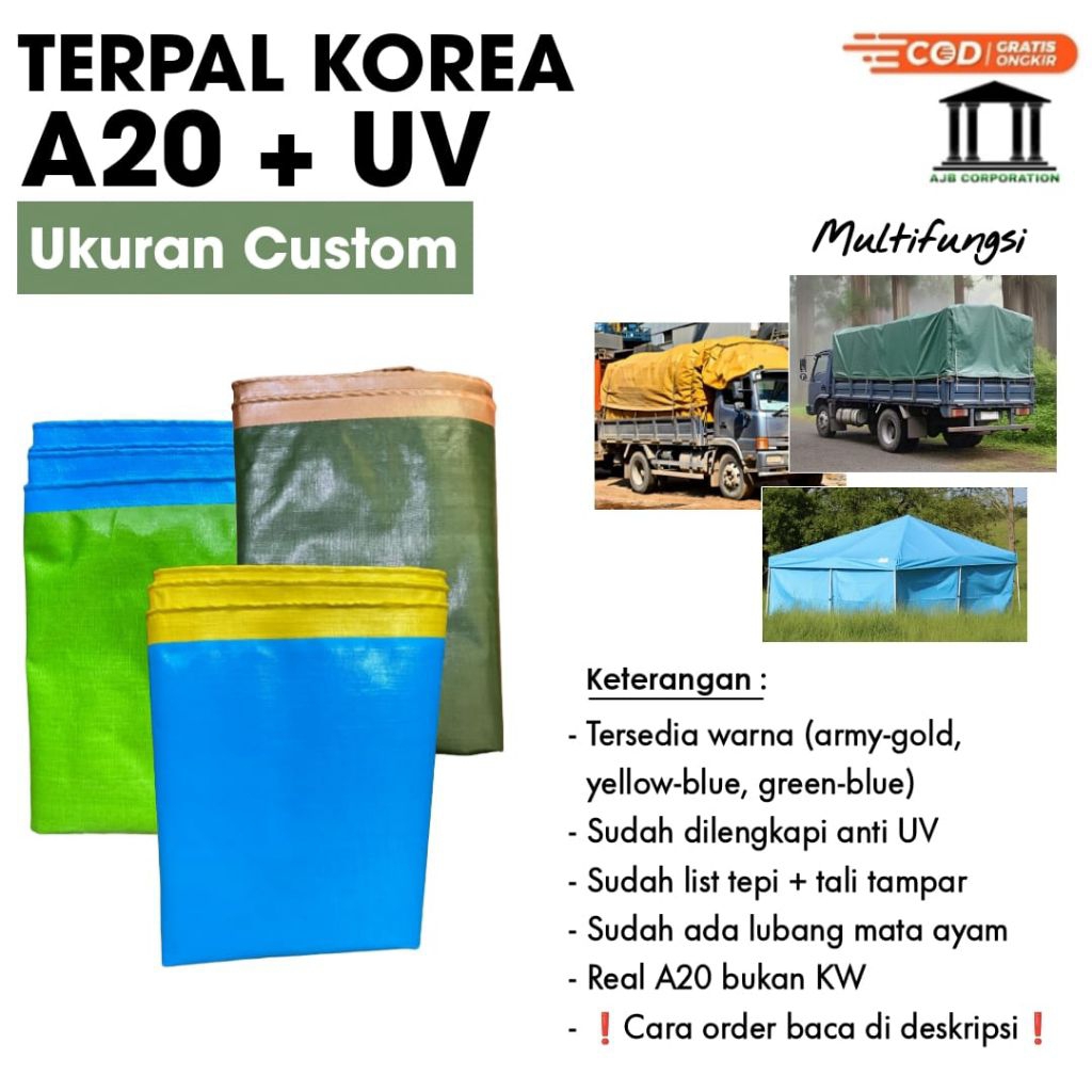 Terpal Korea A20 UV | ukuran CUSTOM | Promo Termurah