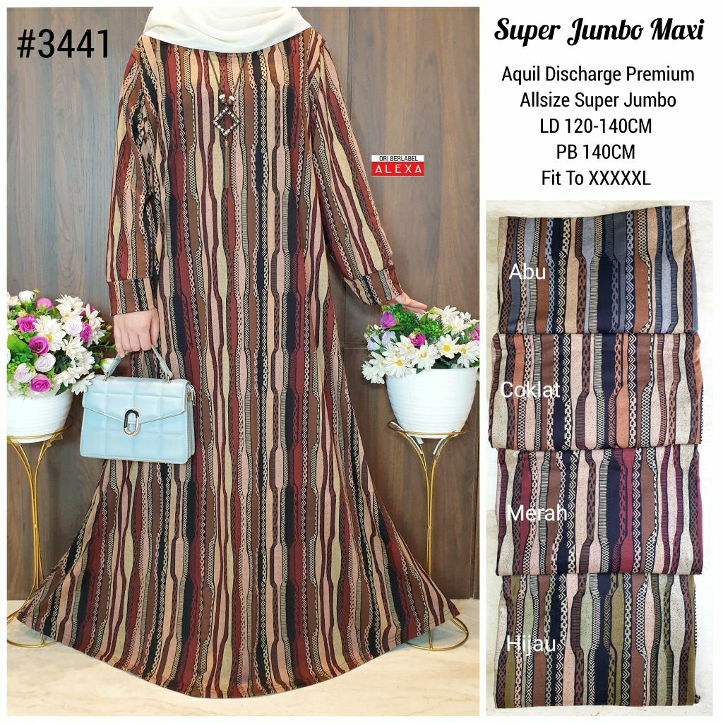 GAMIS MUSLIMAH SUPER JUMBO 5XL LD 120-140 KAOS PREMIUM STRETCH ADEM NYAMAN 3441