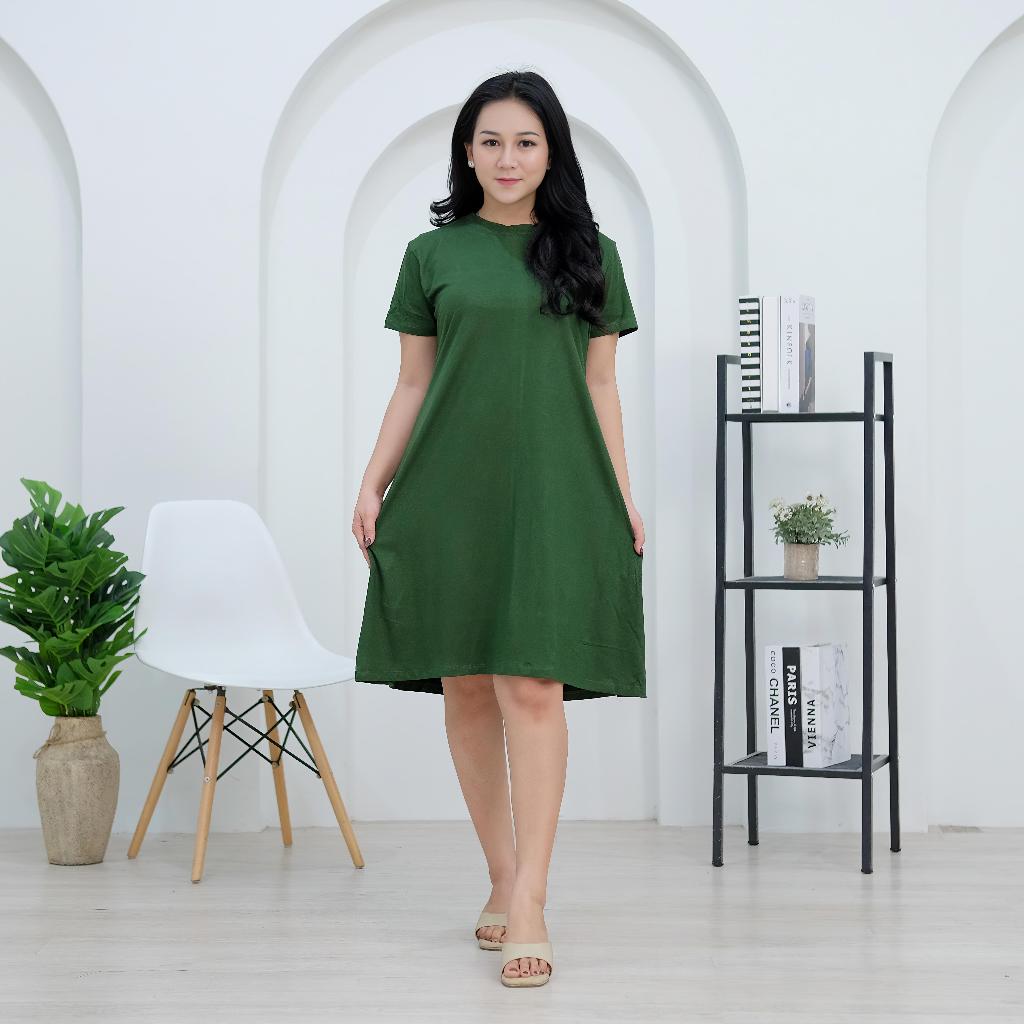 Dress Mola Oversize Dress Wanita Jumbo Polos Daster Kaos Spandek Rayon Dress Wanita Babydoll