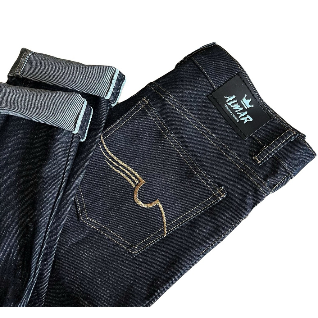 DENIM SELVEDGE ACCENT Celana Denim Selvedge Pria Bahan Raw Denim 15 Oz Black Indigo Blue Indigo Regu