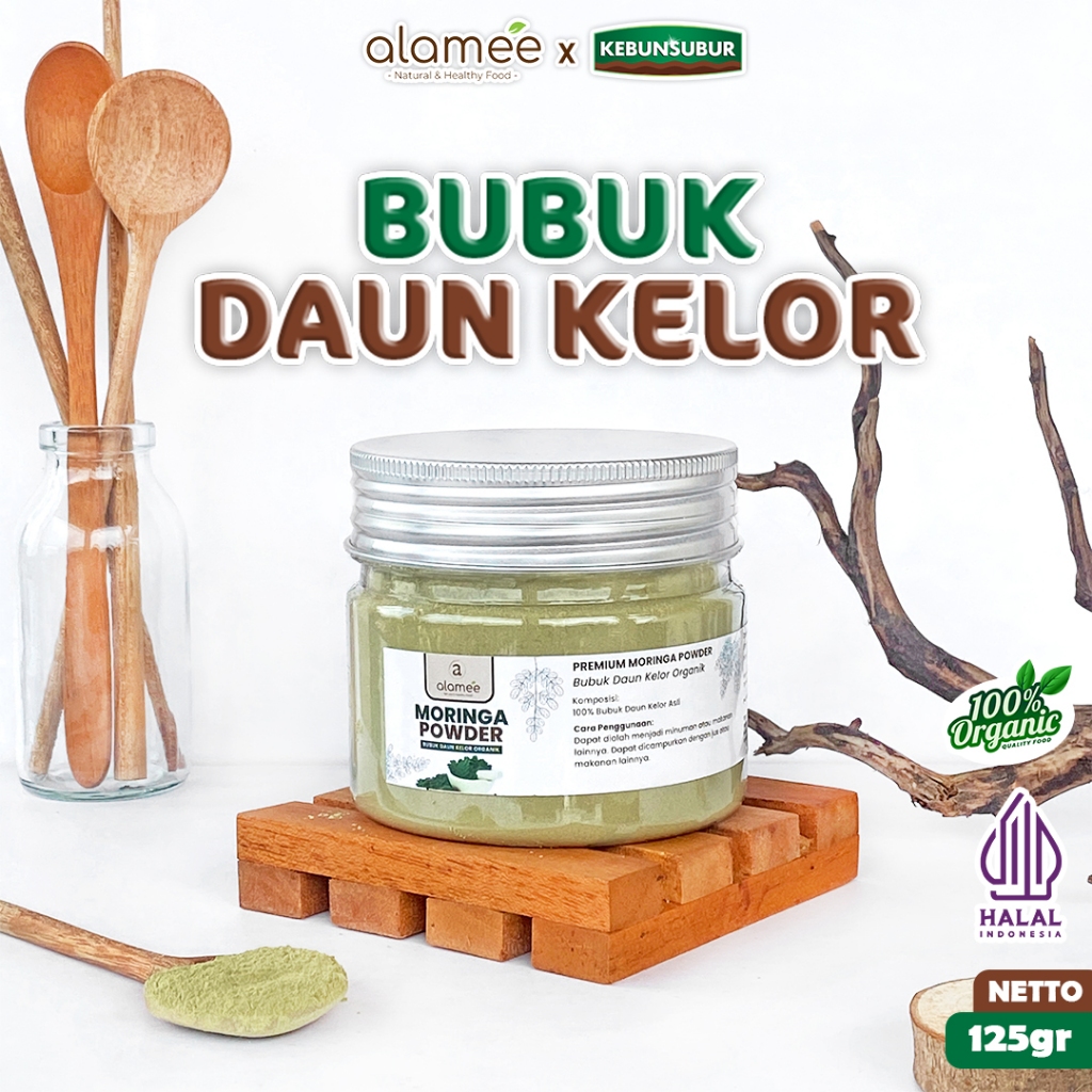 

ALAMEE Bubuk Minuman Daun Kelor Moringa Powder Serbuk Daun Kelor Herbal Tanpa Gula 125gr kebunsurbur