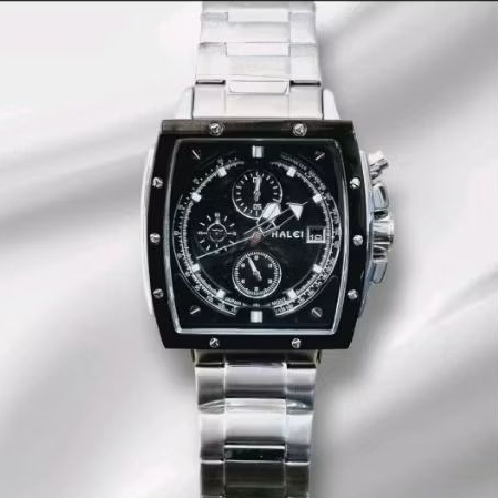 Halei 9003 chrono silver black jam tangan pria original