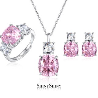 ShinyShiny-Set perhiasan wanita yang modis dan serbaguna, terdiri dari kalung dengan berlian pink, g