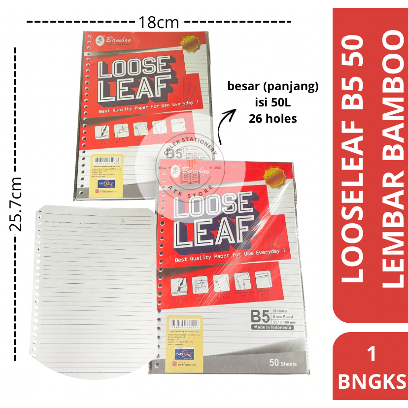 

[1 BUNGKUS] Loose Leaf / Isi Binder Tebal Ukuran Besar B5 Isi 50 Lembar Bergaris Bamboo