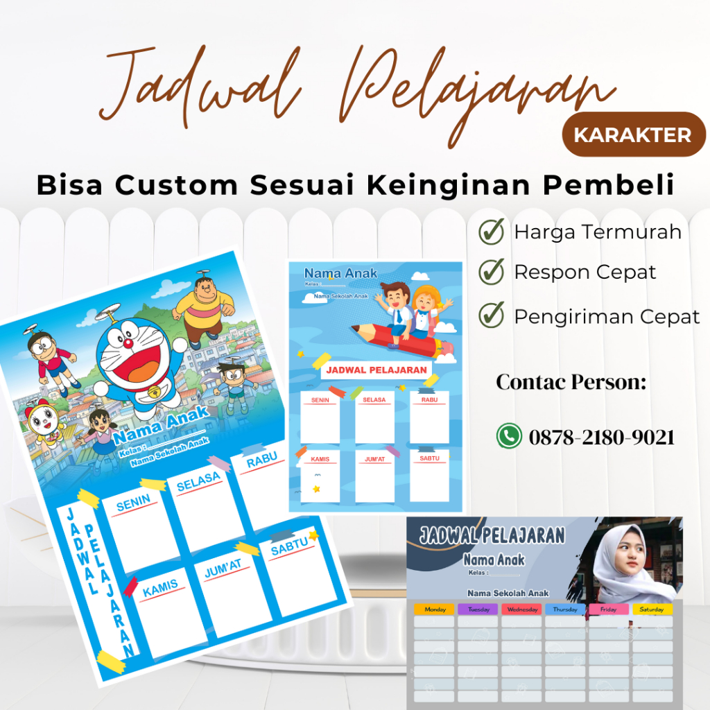 

JADWAL PELAJARAN COSTUM KARAKTER/ BISA REQUST SESEUAI KEINGINAN