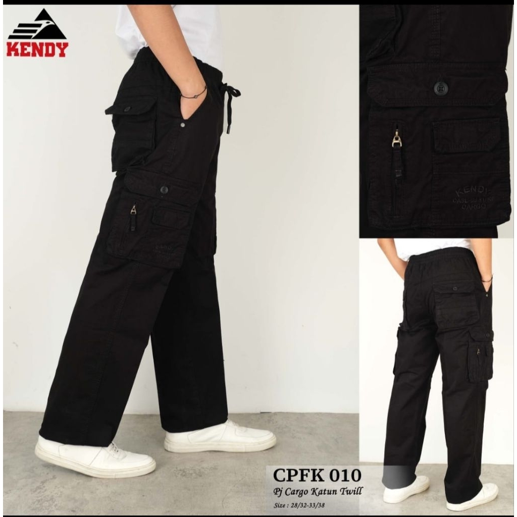 Celana KENDY panjang Cargo  gembol hitam RIP (Lingkar karet) CPF