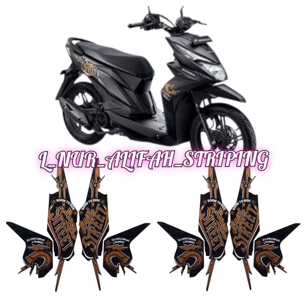 STIKER STRIPING LIS LES POLET BODY MOTOR HONDA BEAT STREET 2019 WARNA HITAM
