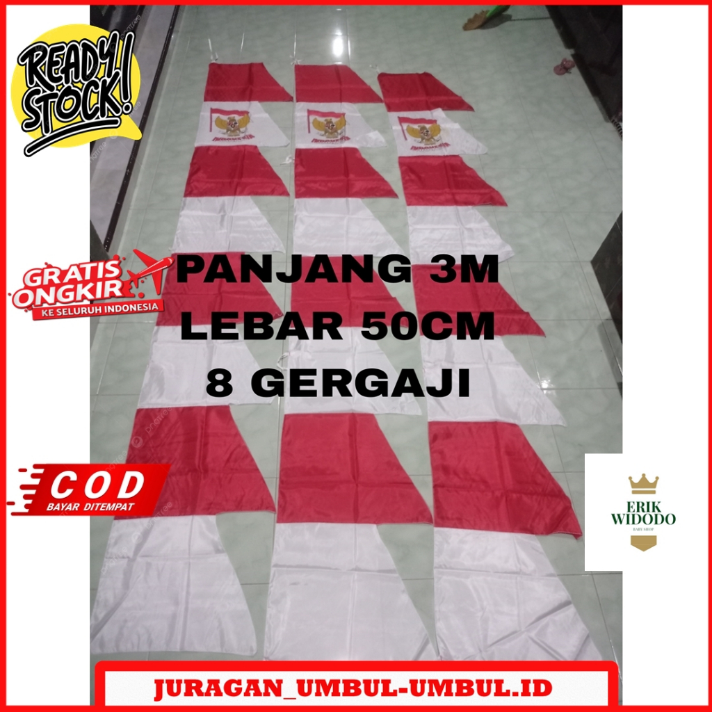 Umbul Umbul Zig-zag Merah Putih Sablon Garuda Panjang 3m