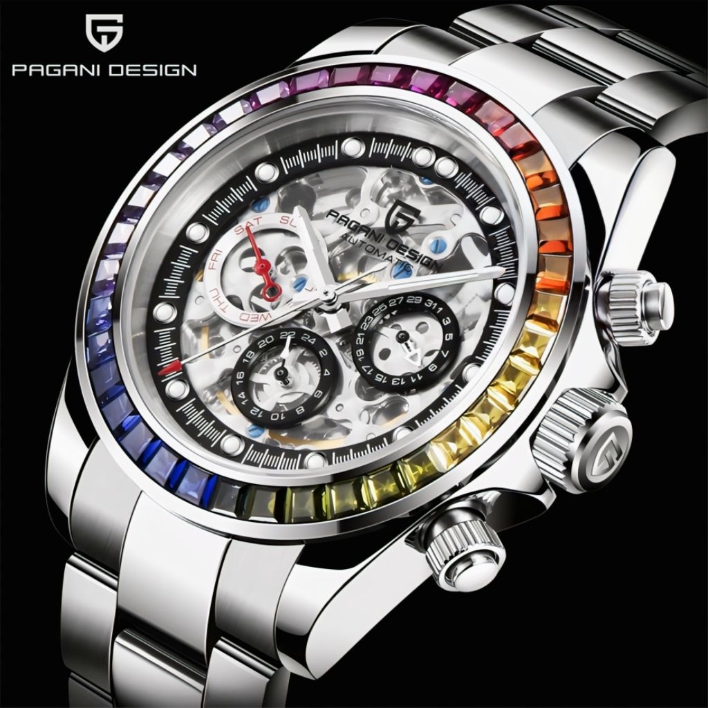 NEW PAGANI DESIGN RAINBOW DAYTONA LIMITED EDITION AUTOMATIC SKELETON DIAL SAFIR GLASS