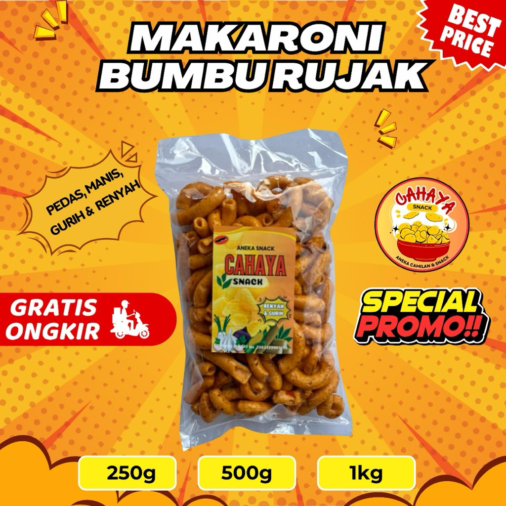 

Makaroni bumbu rujak pedas manis asin 1kg, 500g, 250g