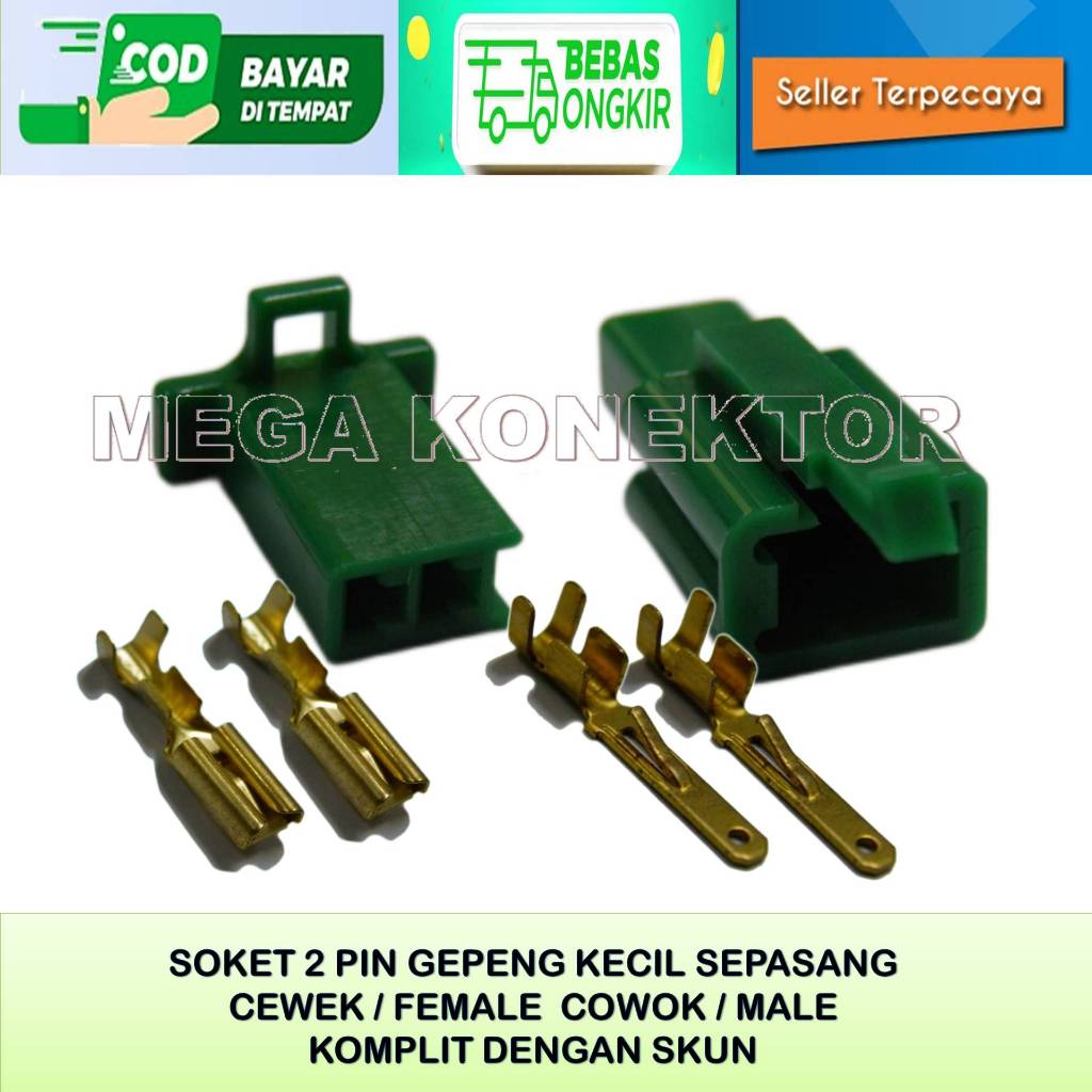 SOKET KABEL MOTOR 2 PIN KECIL HIJAU MALE FEMALE-SOKET –SOKET KABEL–2 PIN- SOKET KABEL 2 PIN NYLON