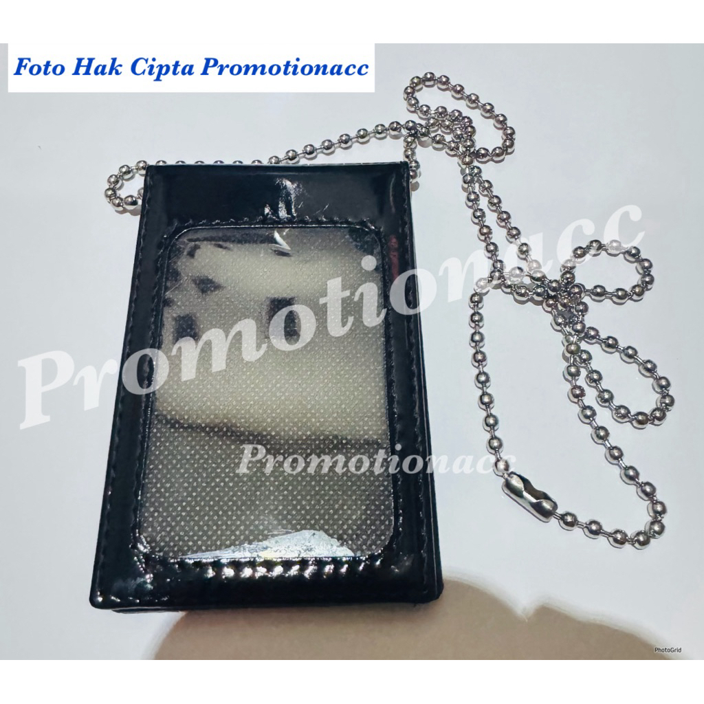 

Dompet Kartu Plus Kalung Rantai / Dompet ID Card Name Tag Saku Kalung Rantai 2 sisi Magnet Kulit Hitam Glossy
