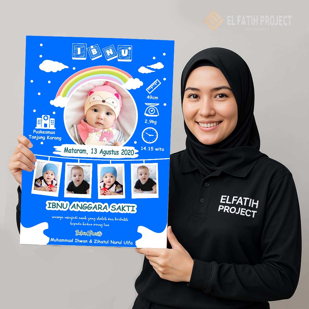 CETAK PHOTO BIODATA BAYI+BINGKAI KAYU MDF 40X30CM