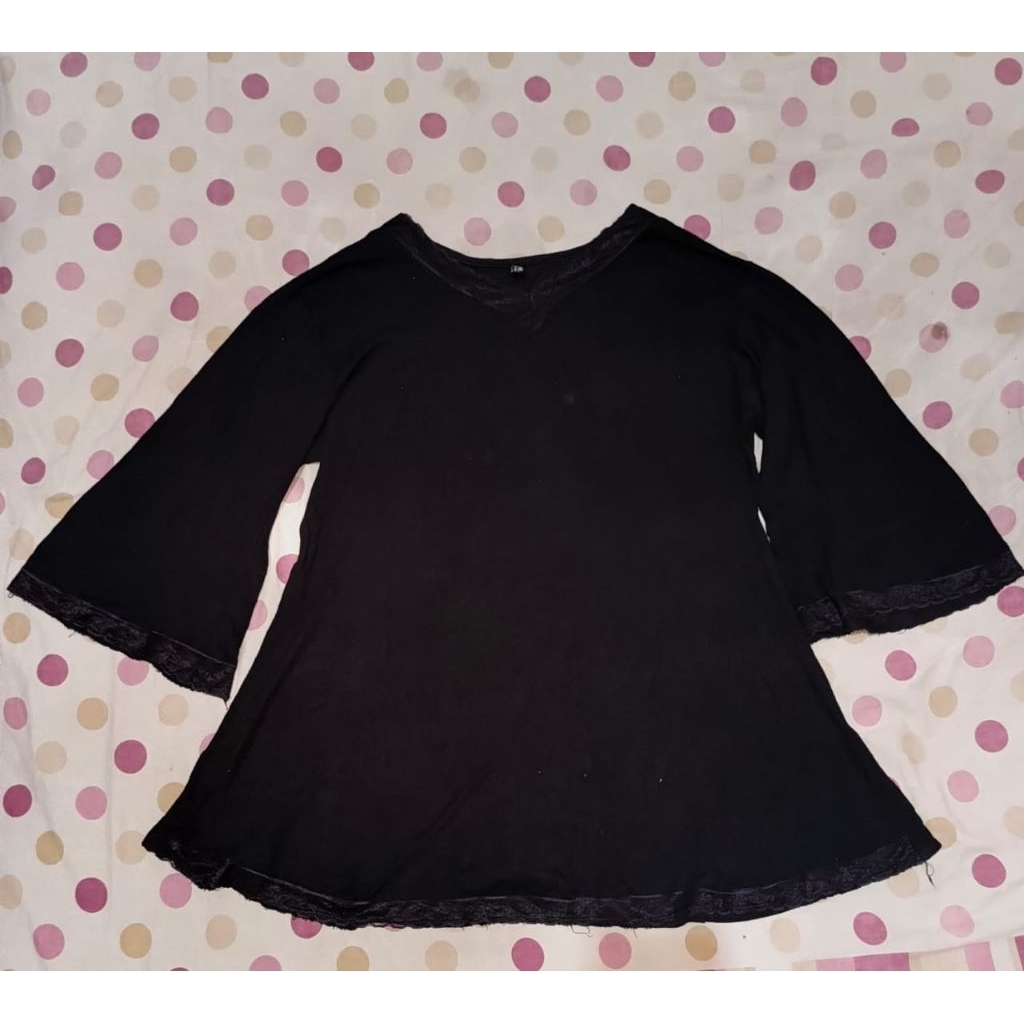 Kaos dewasa lengan 7/8 warna hitam tile tangan