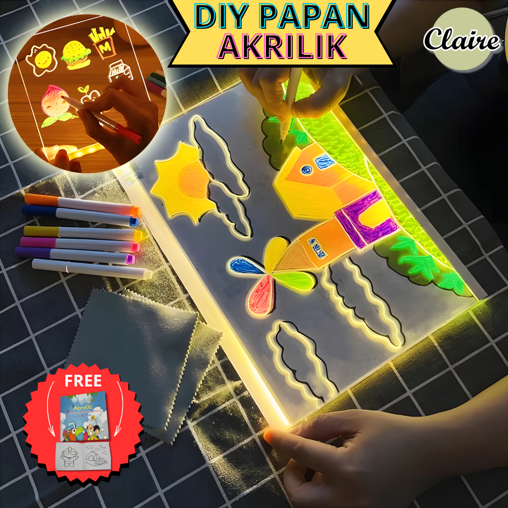 

[Claire] Acrylic LED Aesthetic / Papan Gambar Anak Akrilik LED / DIY Lukisan Transparan Board Lampu