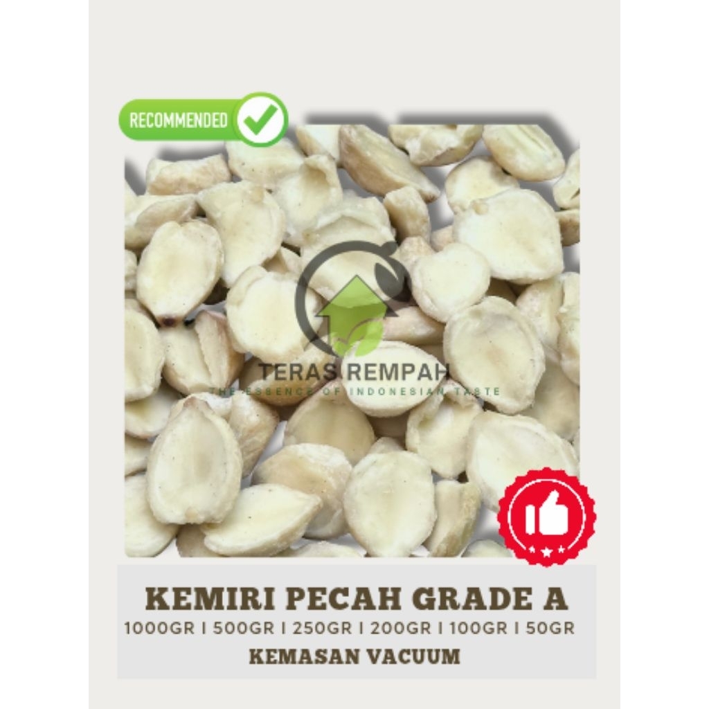 

Kemiri pecah grade A berat 1kg l 500gr kemasan vakum asli kupang siap pakai