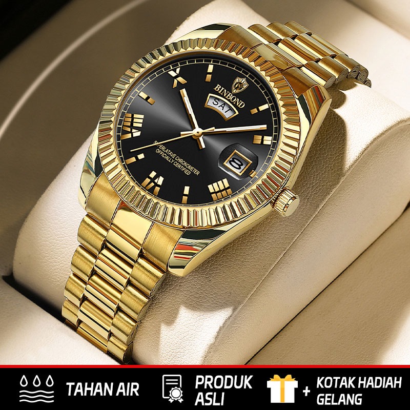 BINBOND Original Men Business Casual Watch Stainless Steel Quartz Watch Luminous Waterproof Watch