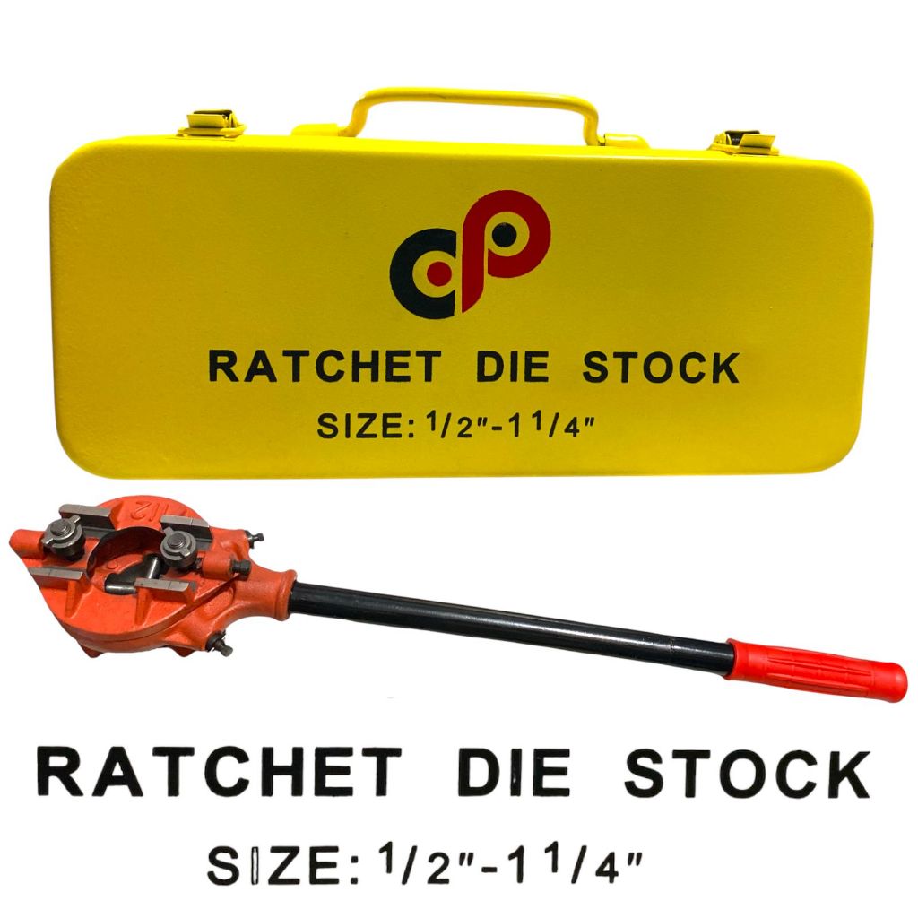 Alat Senai Pipa Set 1/2" - 1-1/4" CP Kuning Ratchet Die Stock Snai Snei Pipa Drat Luar