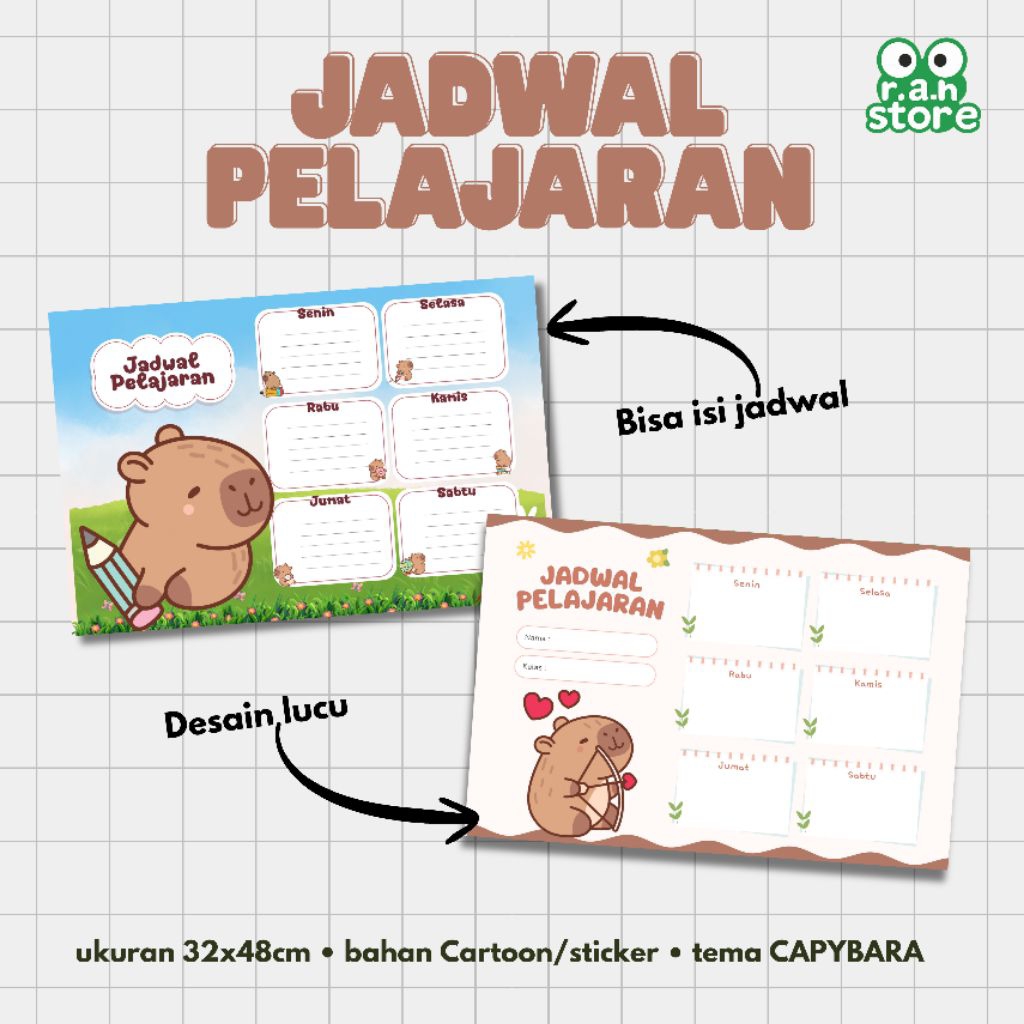 JADWAL PELAJARAN CAPYBARA / JADWAL PELAJARAN CUSTOM / JADWAL PELAJARAN SEKOLAH