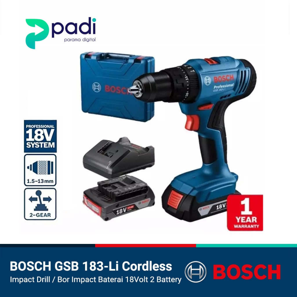 Bor Cordless BOSCH GSB 183-Li Impact Drill - Bor Baterai 18 Volt 2 Battery