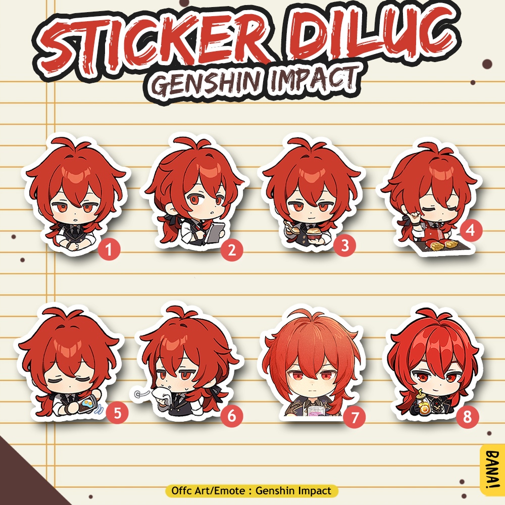 

Stiker Genshin Impact DILUC Sticker Anime Waterproof Bijian | BANA