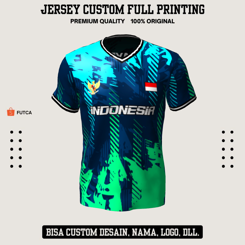 Kaos Jersey Futsal Navy Tosca Hijau Motif Abstrak Garis 182 - Jersey Baju Olahraga Custom Full Print