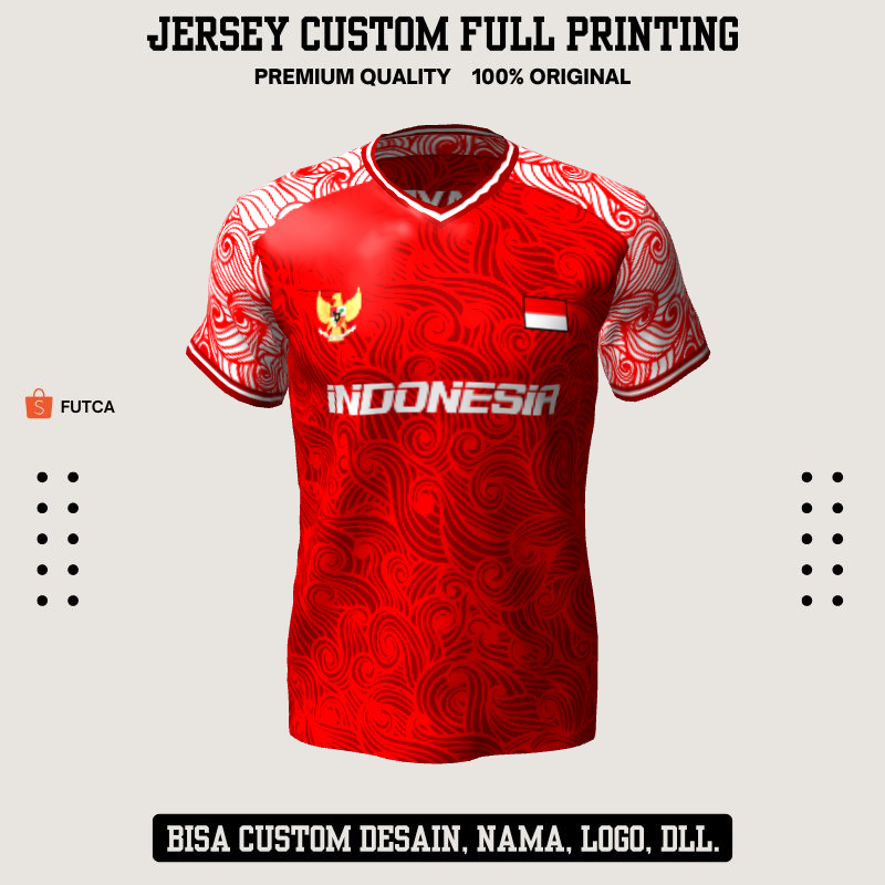 Kaos Jersey Futsal Merah Motif Gelombang Geometris 183 - Jersey Baju Olahraga Custom Full Printing