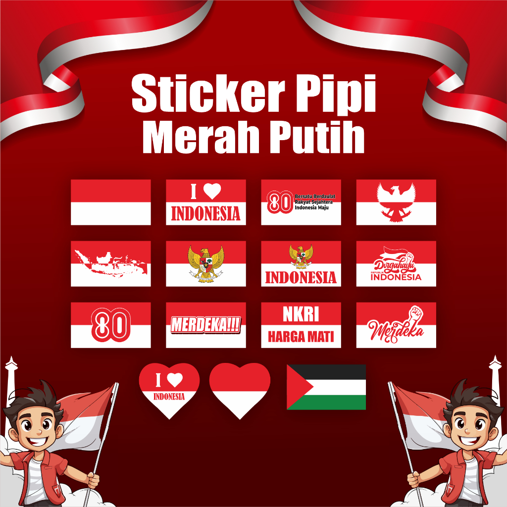 

Stiker pipi isi 30 pcs | Sticker Merah Putih | Sticker Tempelan Pipi Hut RI