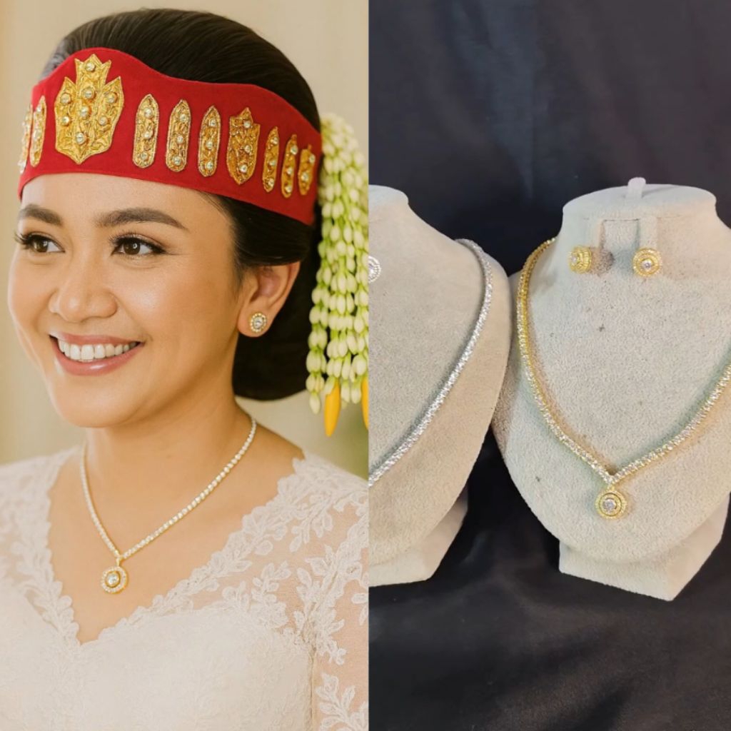 Xuping88 Set kalung dan Anting Luxury set pesta bridal wedding Wanita motif aurel bulat  Titanium An