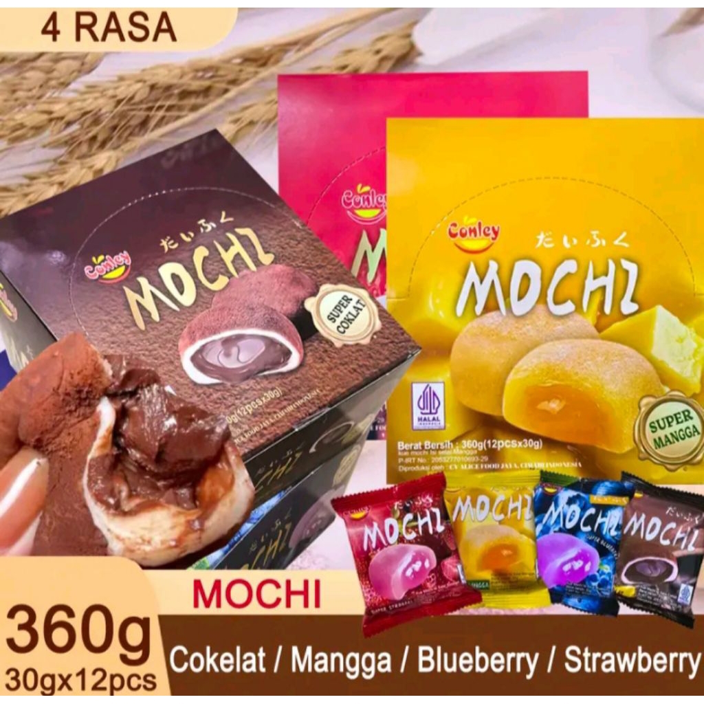 

(12 PCS) Mochi Conley Mochi Super isi Selai Stroberi, Coklat, Blueberry, Mangga 30gr PAKET HEMAT