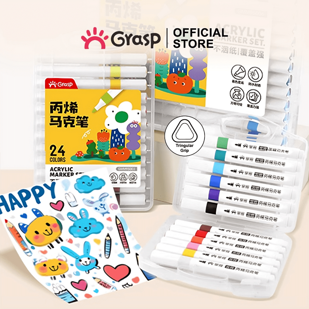 

GRASP Marker Acrylic Pen Akrilik 12/24/36/48/60 Warna Mudah Dihapus Fine Tip MW020