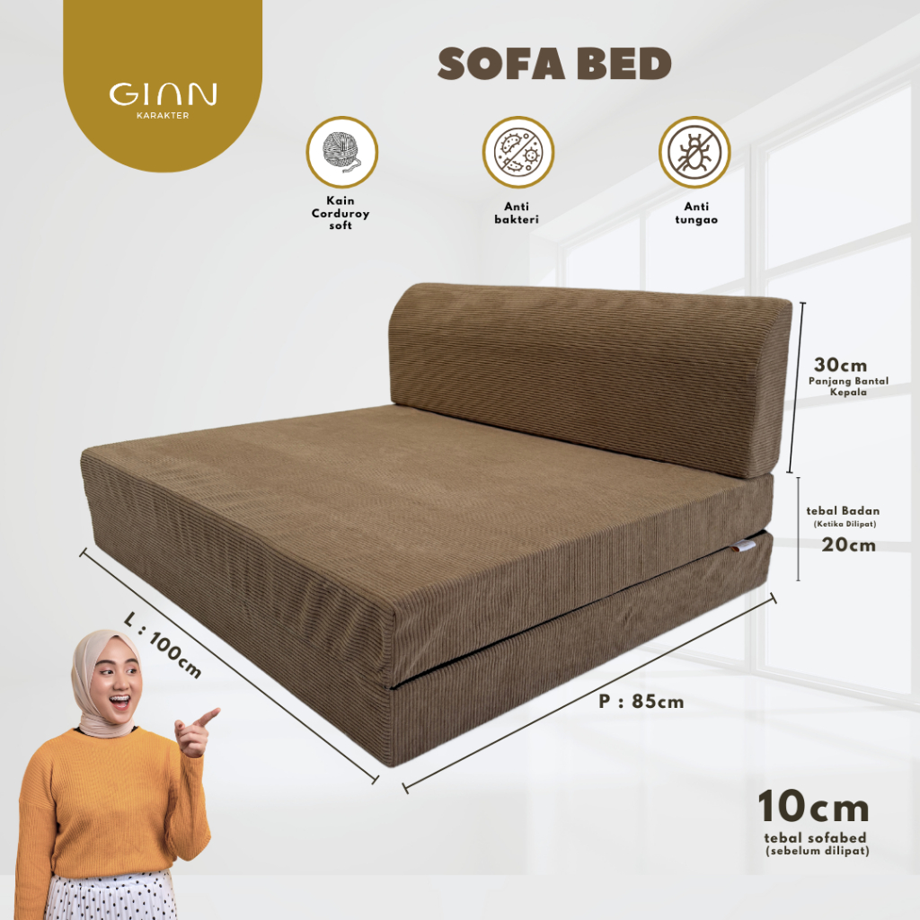 Gian Karakter Trifold Sofabed / Kasur Lipat minimalis 3 in 1 bahan Corduroy 200 x 100 x 10cm