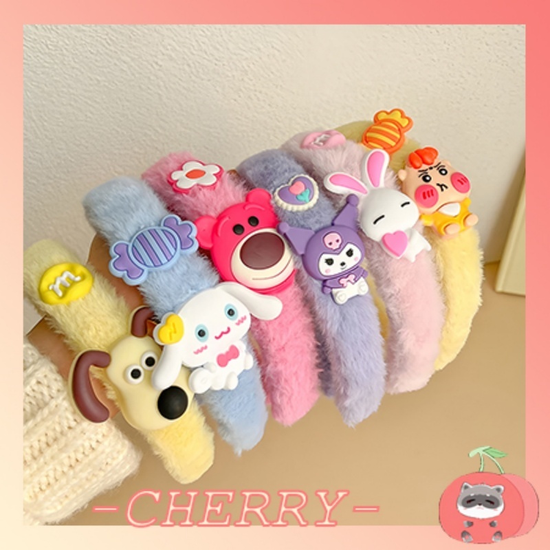 Bando Lucu Sanrio Anak Perempuan, Bando Bulu & Kamboja & Besi & Hitam Polos & Mutiara Korea S206 -ch