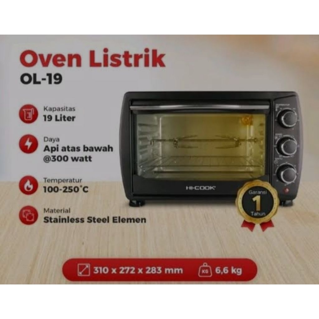 Oven Listrik api atas bawah Hi cook 19 dan 33 liter