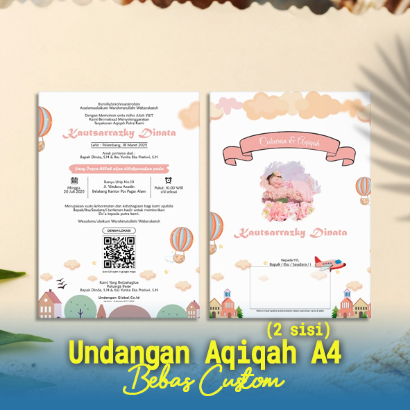 Undangan Aqiqah A4 2 Sisi, Undangan Aqiqah Ukuran A4 1 Sisi, Undangan Aqiqah Desain Bebas Sesukanya,