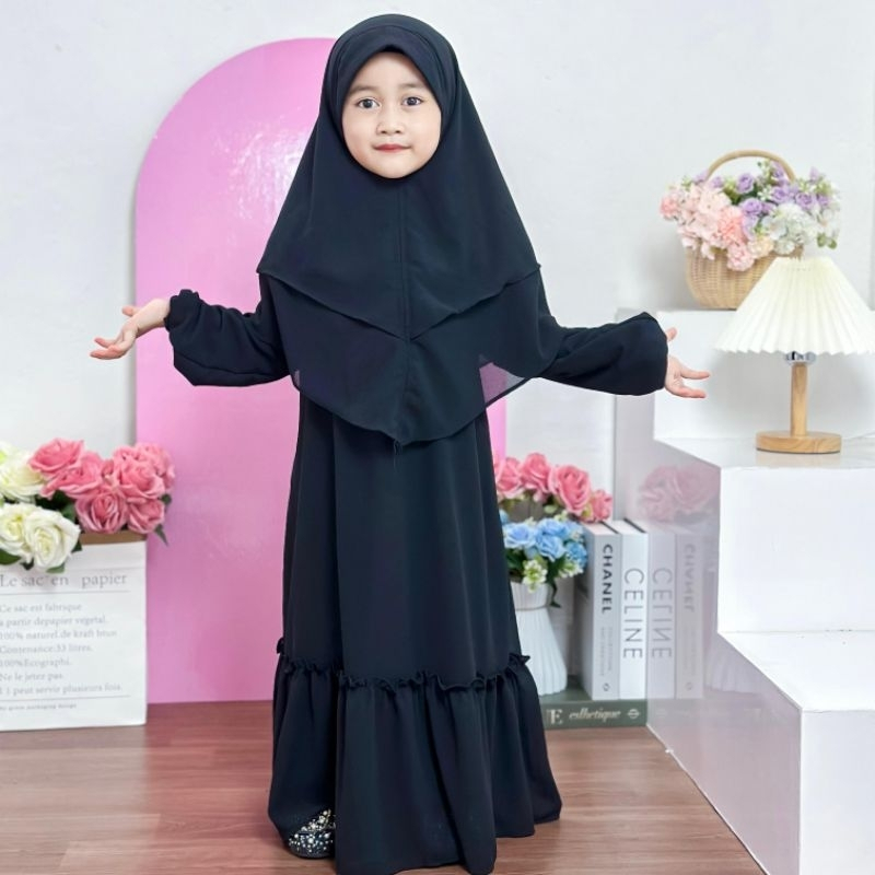 BAJU GAMIS HITAM PUTIH ANAK PEREMPUAN | USIA 4-10 TAHUN