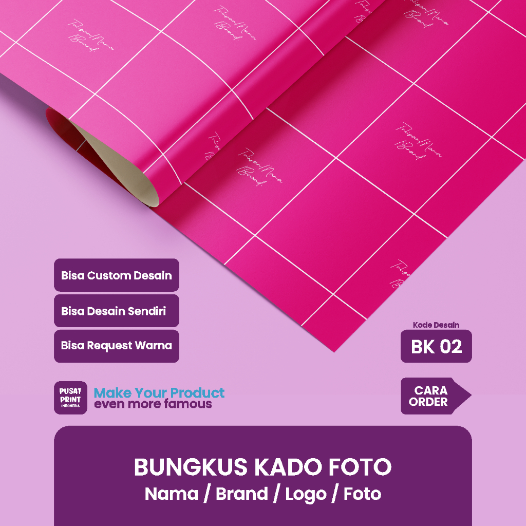 

Pusat Print Bungkus Kado , Bungkus Kado Nama Custom, logo, foto, Kertas Kado Custom BK02