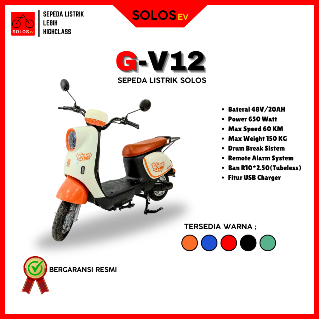 Sepeda Listrik SOLOS TYPE G-V12 [POWER DINAMO 650W] || Tanpa Box Belakang