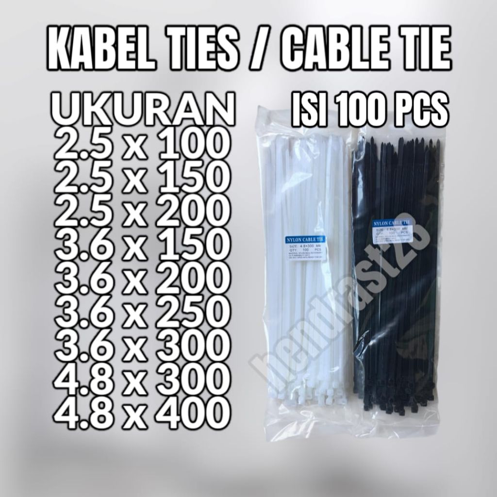 

KABEL TIES HITAM PUTIH ISI 100 PCS / NYLON CABLE TIE / KABEL TIS 10CM 15CM 20CM 25CM 30CM 40CM / UKURAN 2.5 3.6 4.8