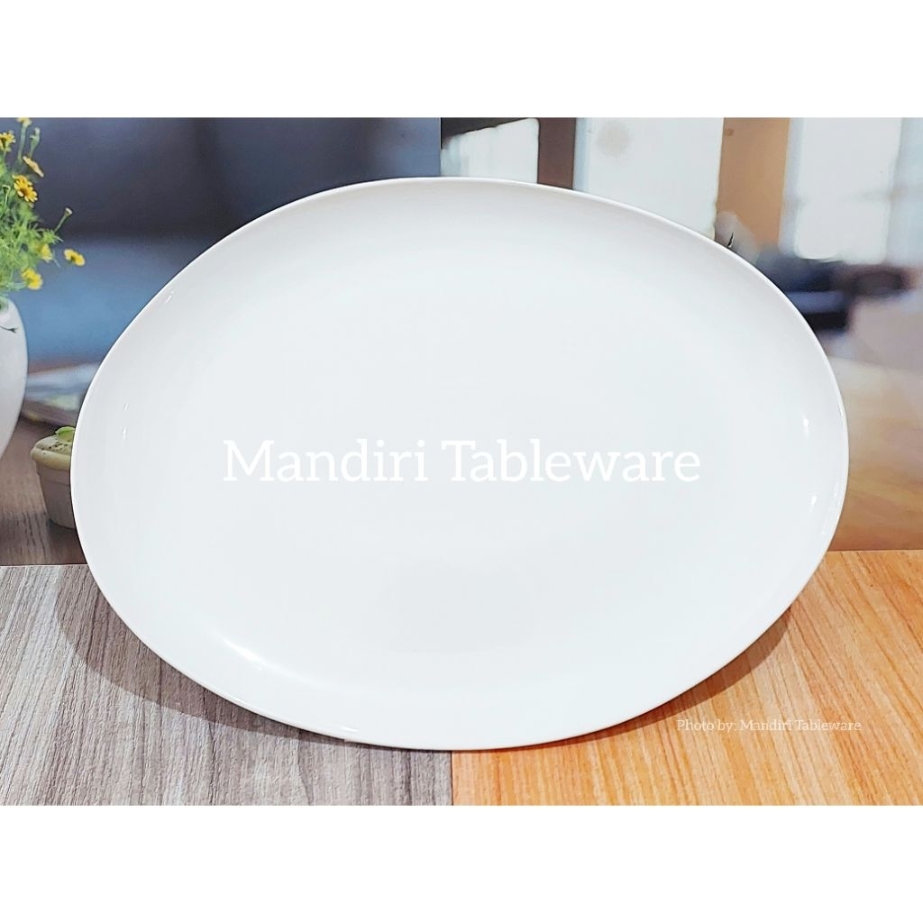 1 Pcs Piring Oval Keramik Jumbo 46 cm | Piring Lodor | Putih Polos | Best Quality