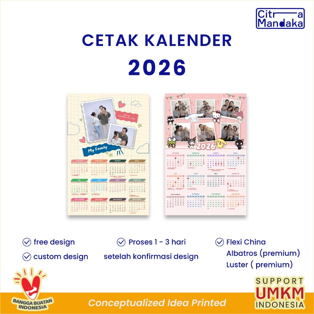 

Kalender Dinding Custom A3 | Kalender Custom | Cetak Kalender Aesthetic Custom | Kalender Foto