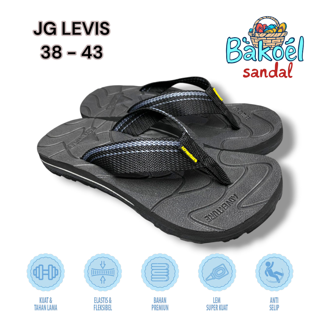 SANDAL JEPIT GUNUNG LEVIS PRIA ADVENTURE COWOK OUTDOOR JAPIT 2 WARNA KARET TIDAK LICIN TERMURAH