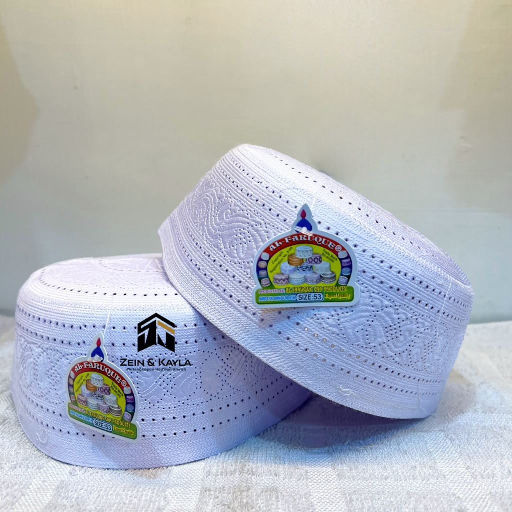 Kopiah Putih AL-FARUQUE ORIGINAL Bangladesh Peci Putih Lobe Bangladesh ORIGINAL IMPORT