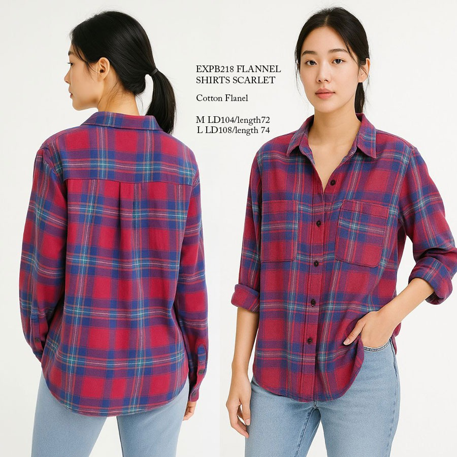 [shp] EXPRESS 218 Shirts - Scarlet - Baju Atasan Kemeja Motif Kotak Kotak Wanita Lengan Panjang Bran